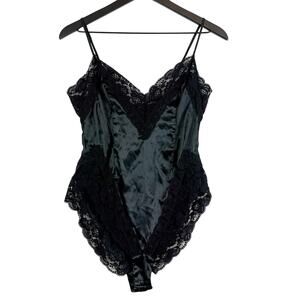 Vintage “Trashy” USA Black Lace Trim Bodysuit Lingerie - L